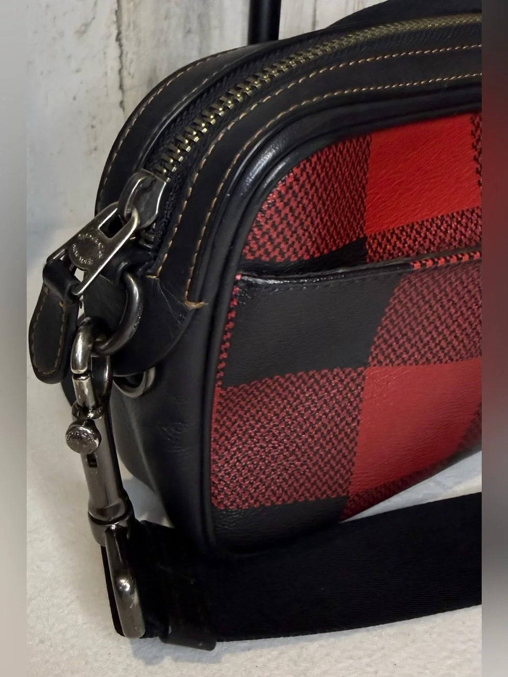 Coach Graham *Sample Bag* Crossbody  Red & Black Buffalo Plaid Leather